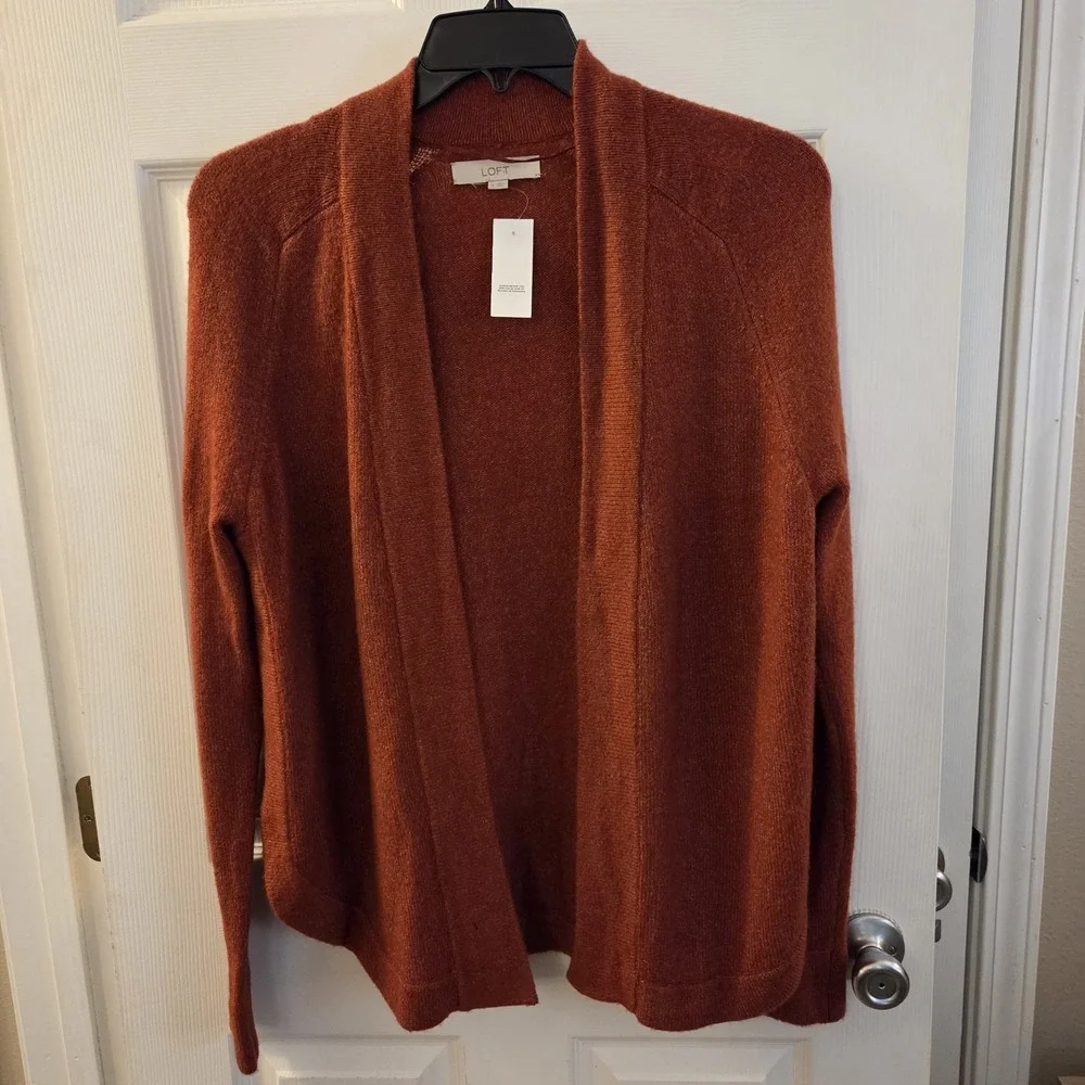 Loft sz S soft rust color long cardigan sweater NWT wool blend casual‎ cozy